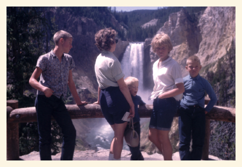Family at waterfall